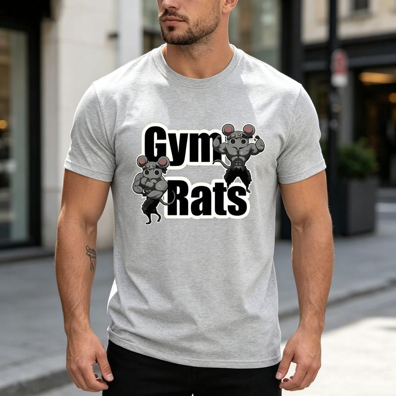 Funny Gym Rats Graphic T Shirt for Unisex Unisex Fitness Workout Tee with Muscle Mouse Print Casual Short Sleeve Top