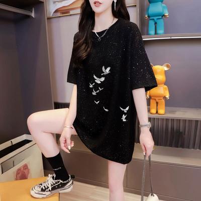 Sommer Neues Damen-T-Shirt mit lockerem Rundhalsausschnitt und mittellanger Ärmeln und Sternen