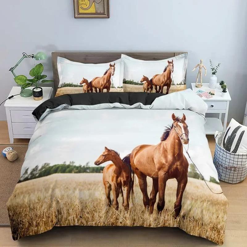 Horse Animal 3D Bedding Double Bed Duvet Cover Set for Adults Soft Home Textile No Sheet Full King Size Decor Bedroom Textile