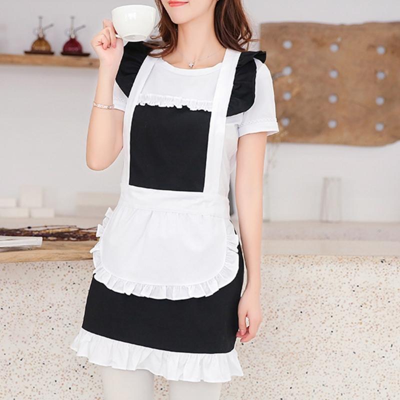 Halloween Maid Apron Costume Princess Maid Apron Women Kitchen Apron for Cooking Baking Princess Maid Apron with Pocket