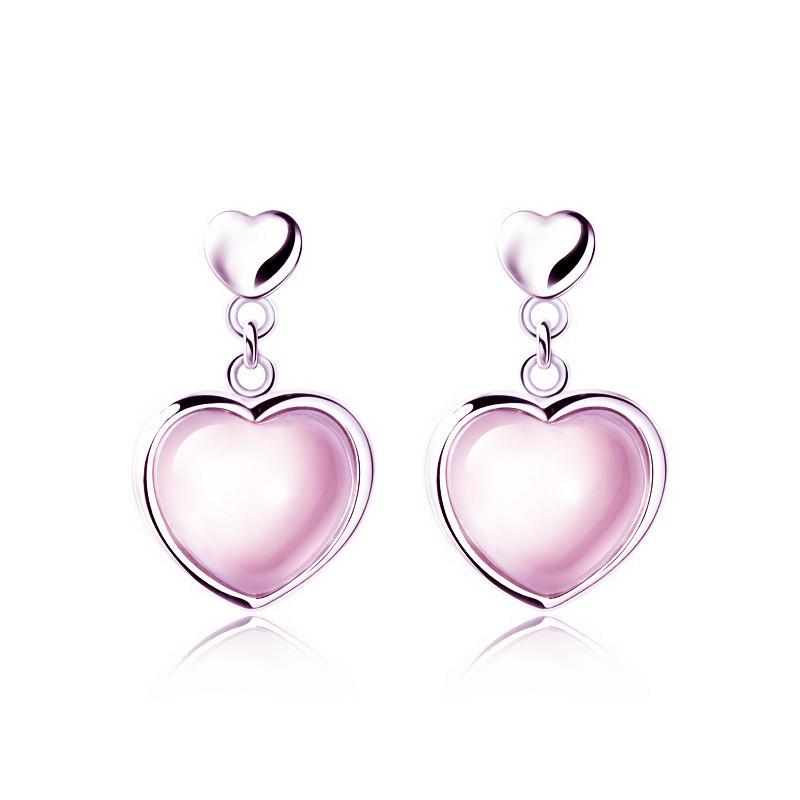 925 Sterling Silver Opal Heart Stud Earrings For Women Grils Wedding Gift Female Accesorios Pendientes Mujer Moda