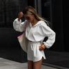 1116 Summer Casual Daily Women's Solid Color Casual Style Hooded Cardigan Jacket Waist Shorts Two-piece Set