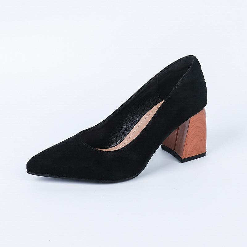 Spring Style Suede Pointed Toe Loafers with Chunky Square Heel US 7.5 чёрный