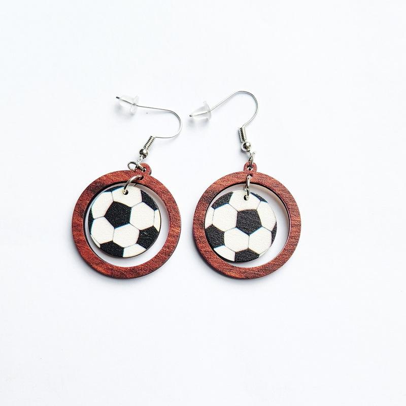 European and American Hot Selling Sports Earrings Football Basketball Tennis Volleyball Pendant Wooden Earrings Women s Jewelry fashion