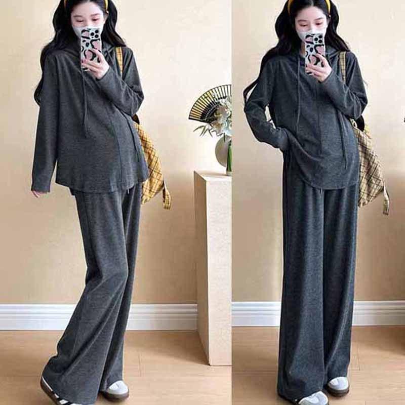 Maternity clothes Spring and autumn half-open chain hooded large size belly cover does not show tide sweater