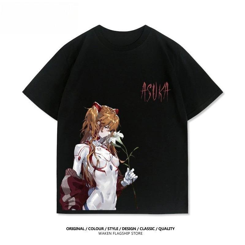 Evangelion Asuka Langley Soryu Lily Flower Print Oversized Anime Streetwear Women And Men T-Shirt 4XL