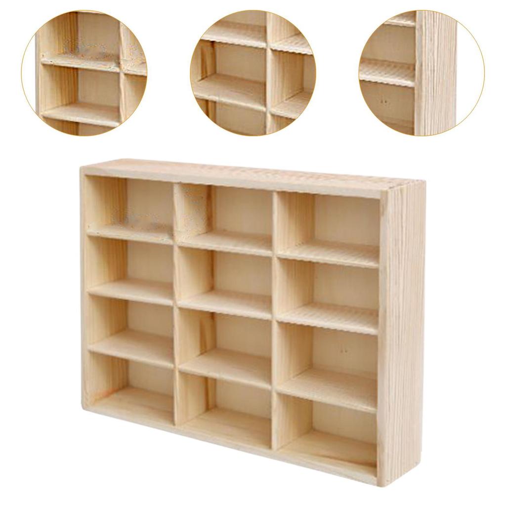 Wooden Storage Divider Box Showcase Organizer Cabinet Display Box for Doll Personal Collectibles Action Figures Tiny Dolls