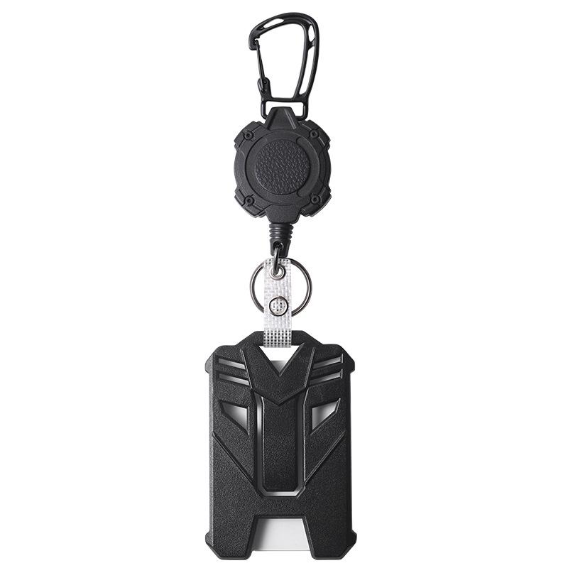 Outdoor Mountaineering Retractable Keychain Clip with Easy-Pull Buckle and Wire Rope Badge Holder