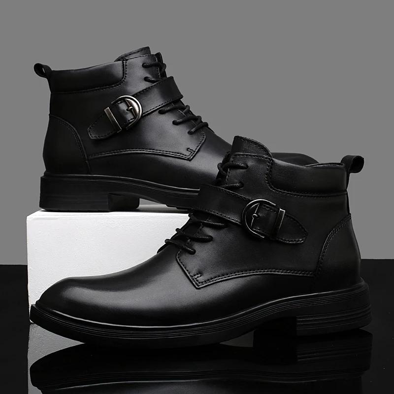 Genuine Leather Men's Motorcycle Boots Handmade Retro Man Walking Shoes High Quality Male Ankle Boots Luxury Brand Basic Boots