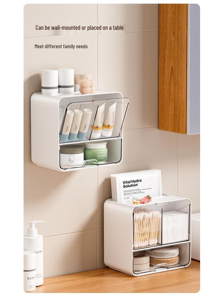 Väggmonterad badrumsförvaringslåda för bomullspads, tops och håraccessoarer