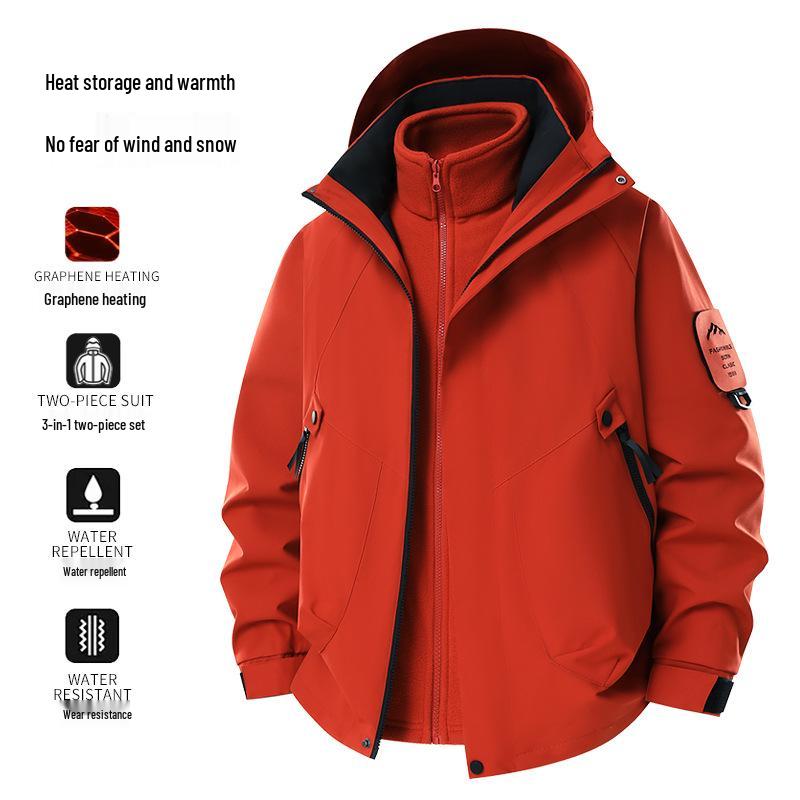 Veste coupe-vent imperméable 3-en-1 unisexe avec doublure chauffante au graphène, amovible, pour l'automne et l'hiver.