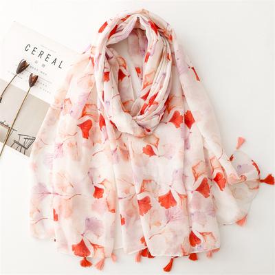 Autumn Fashion Ink Painting Petal Floral Tassel Viscose Shawl Scarf Lady High Quality Wrap Pashmina Stole Bufandas Muslim Hijab