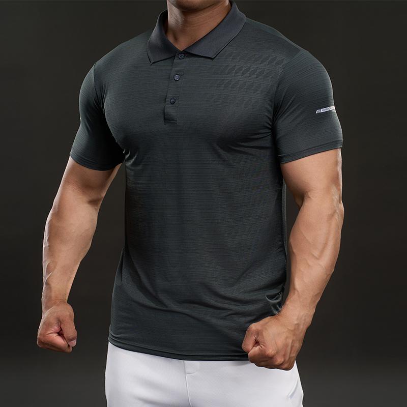 Summer Casual Short-sleeved T-shirt Fashion Sporty Slim Elastic Fitness Outdoor Collar Solid Color T-shirt Men