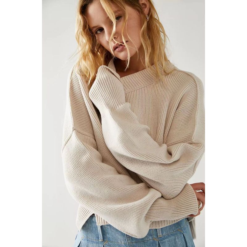European and American Fashion Round Neck Loose Pullover Knit Sweater Round Neck Neck Loose Knit Sweater