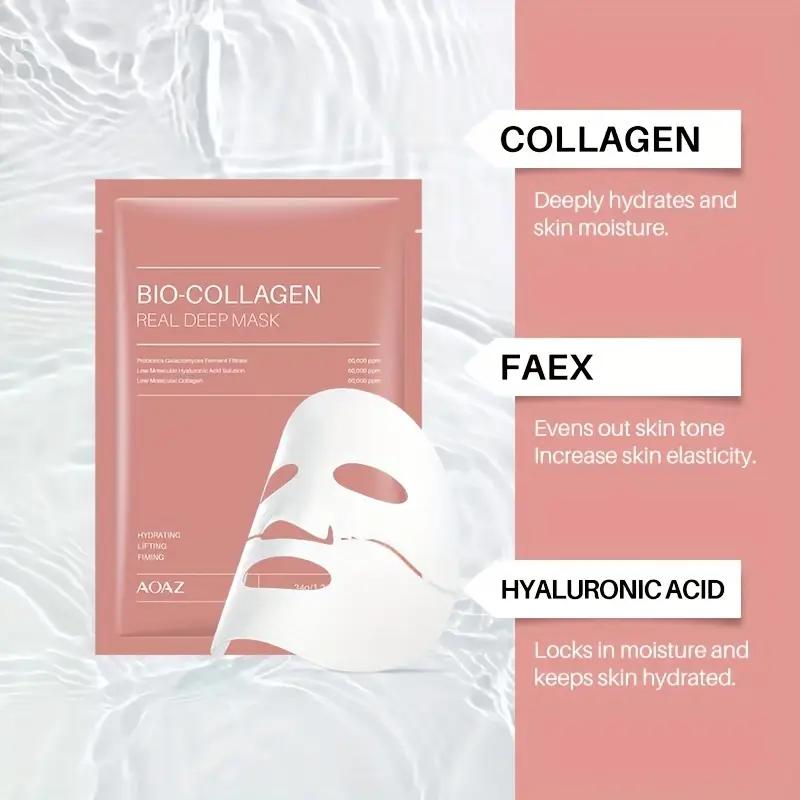 Bio Collagen Face Mask Sheet Peptide Anti-Aging Facial Mask for Skin Brightening Firming Moisturizing and Wrinkle Reduction Treatment