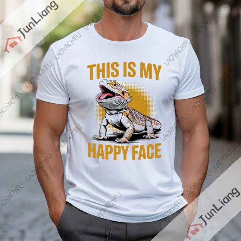 The funny bearded dragon funny Tshirt this is my happy expression a shortsleeved roundneck streetwear top