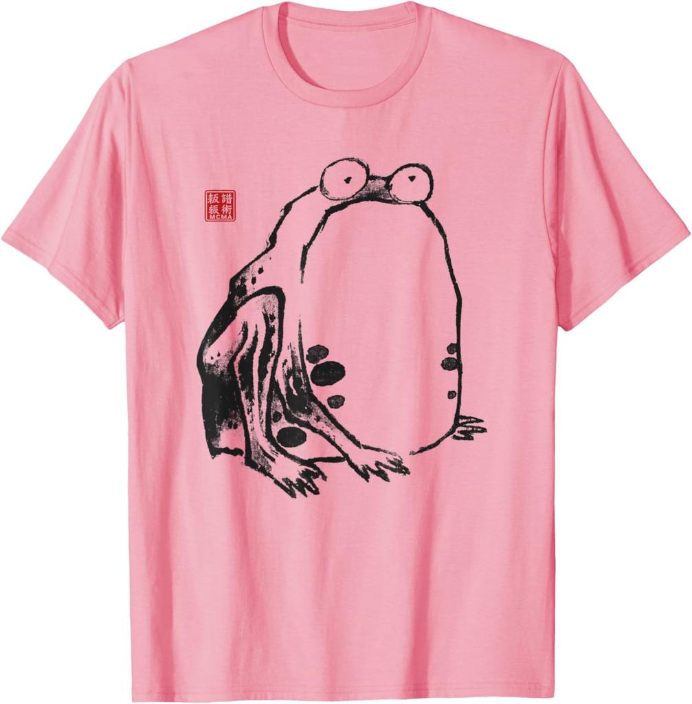 Japanese Frog Art Sumie Ink Painting Graphic Tee Casual Crewneck TShirt for Men