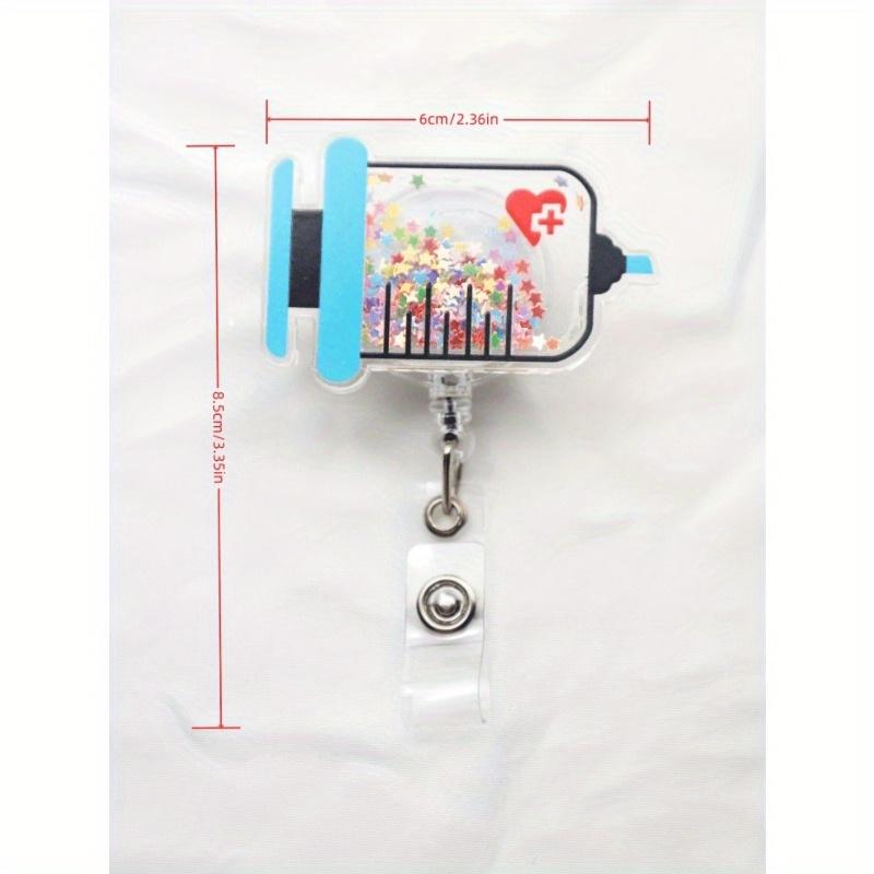 Urocze Brokatowe Cekiny Kreskówkowy Pudełko na Leki Igła Probówka Pigułka Strój Pielęgniarki Stetoskop Kształt Akrylowy Brelok Wysuwany Z Klipsem Identyfikator Odznaka