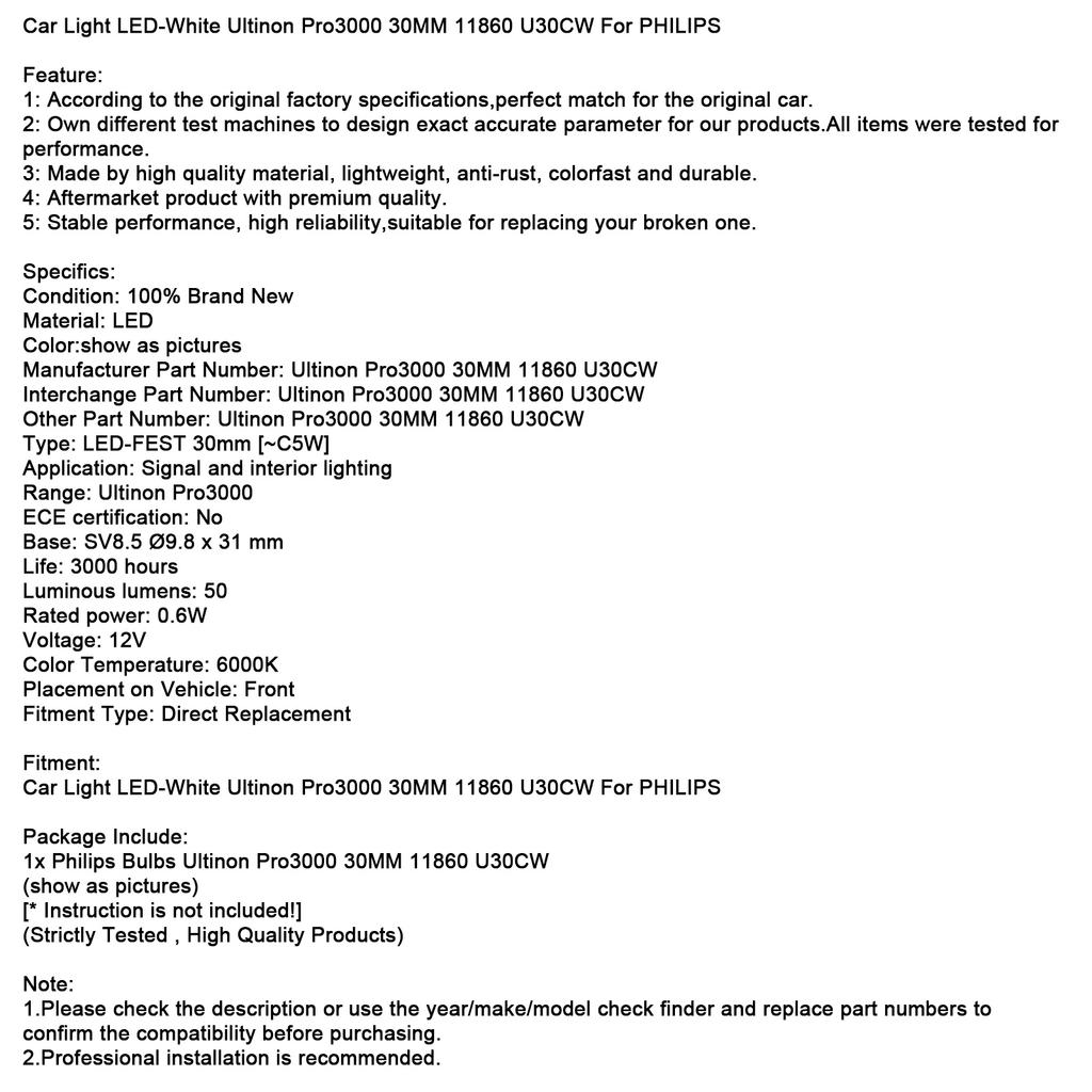 Car Light LED-White Ultinon Pro3000 30MM 11860 U30CW For Philip