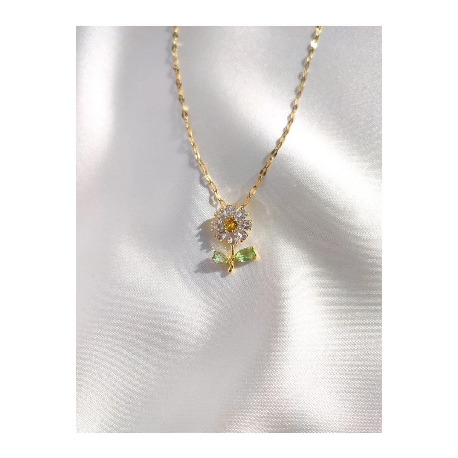

Women s 316l Stainless Steel Gold Zircon Stone Sparkling Daisy Necklace 40-45 золотий