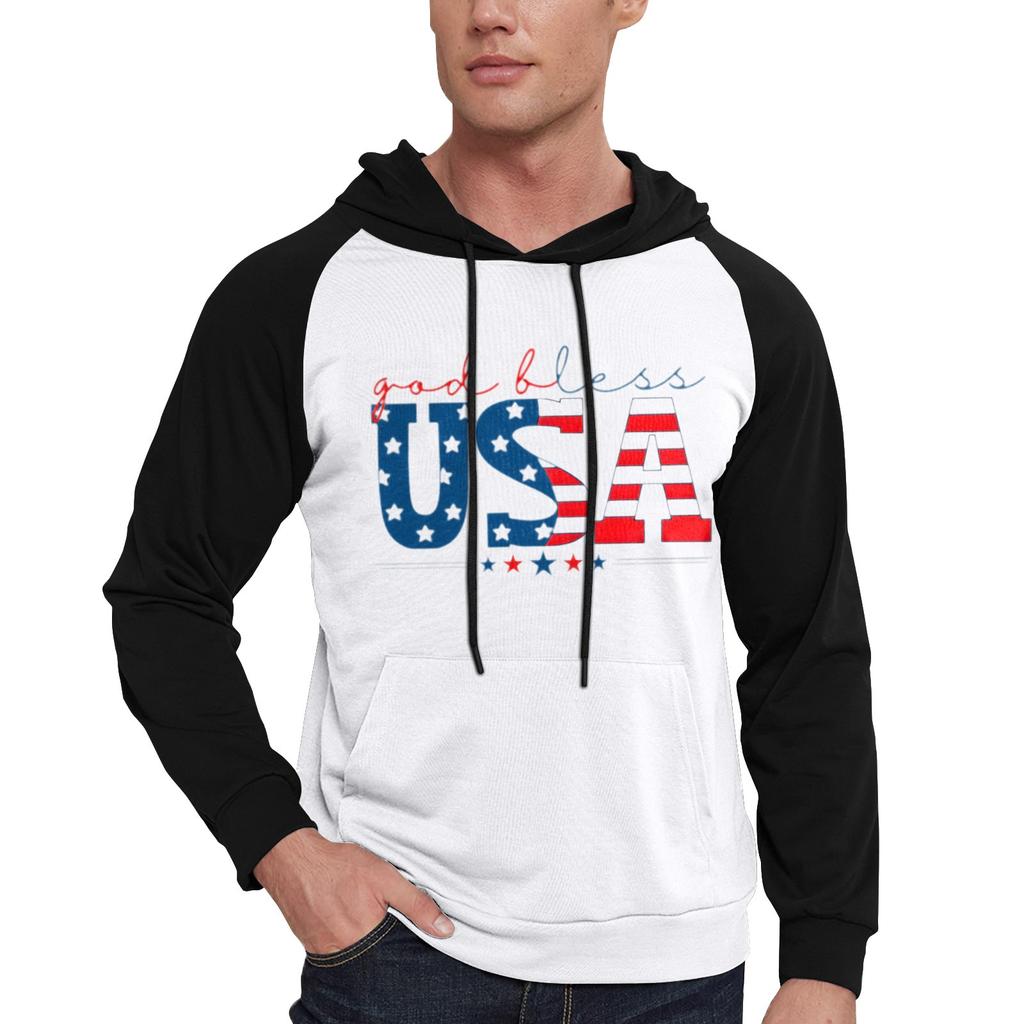 Herren Lässiges Kapuzen-Sweatshirt mit Kordelzug, lang, mit Flaggen-Print und Taschen