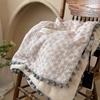 Cotton Crinkled Gauze Blanket Soft Breathable Pom Pom Throw Lightweight Portable for Office Nap Sofa Couch Outdoor Travel All Season Warm Blanket