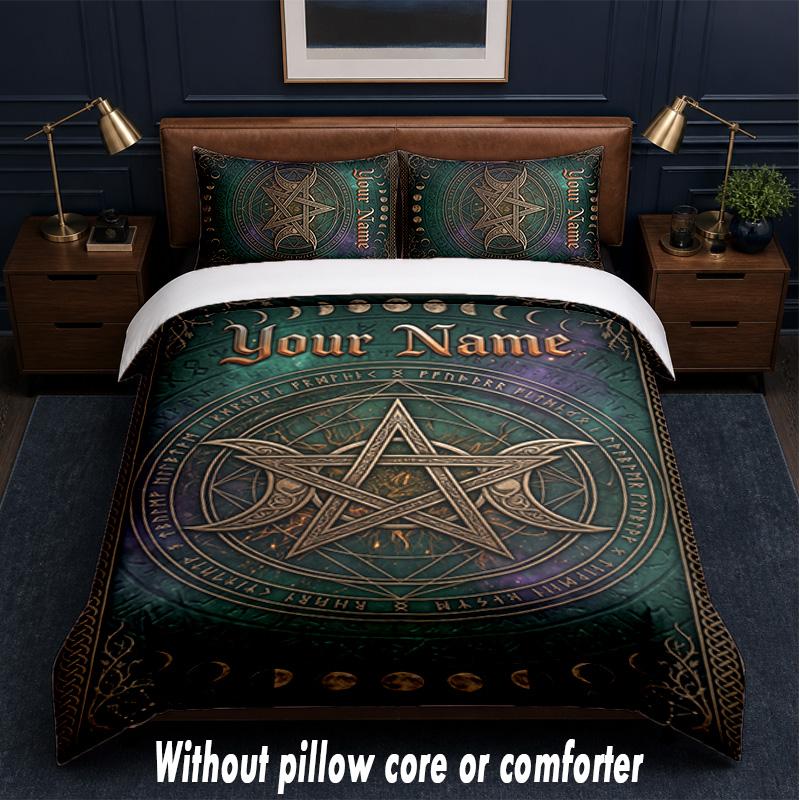 Witchcraft Theme Custom Text Or Name 3Pcs Bedding Set,1 Flat Sheet & 2 Pillowcases Personalized Home Bedding