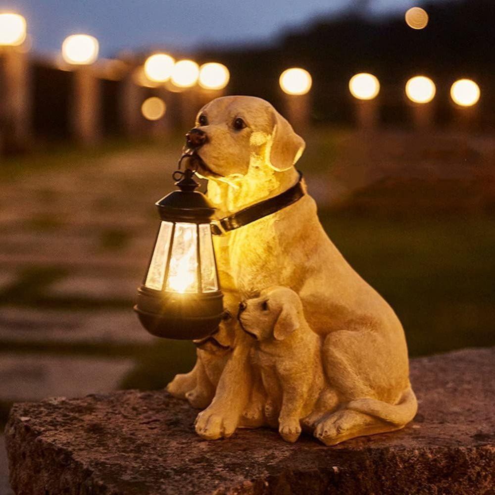 Rustic Design Solar Dog LED Light Creative Puppy Resin Light Resin Dog Sculpture  Outdoor Sculpture