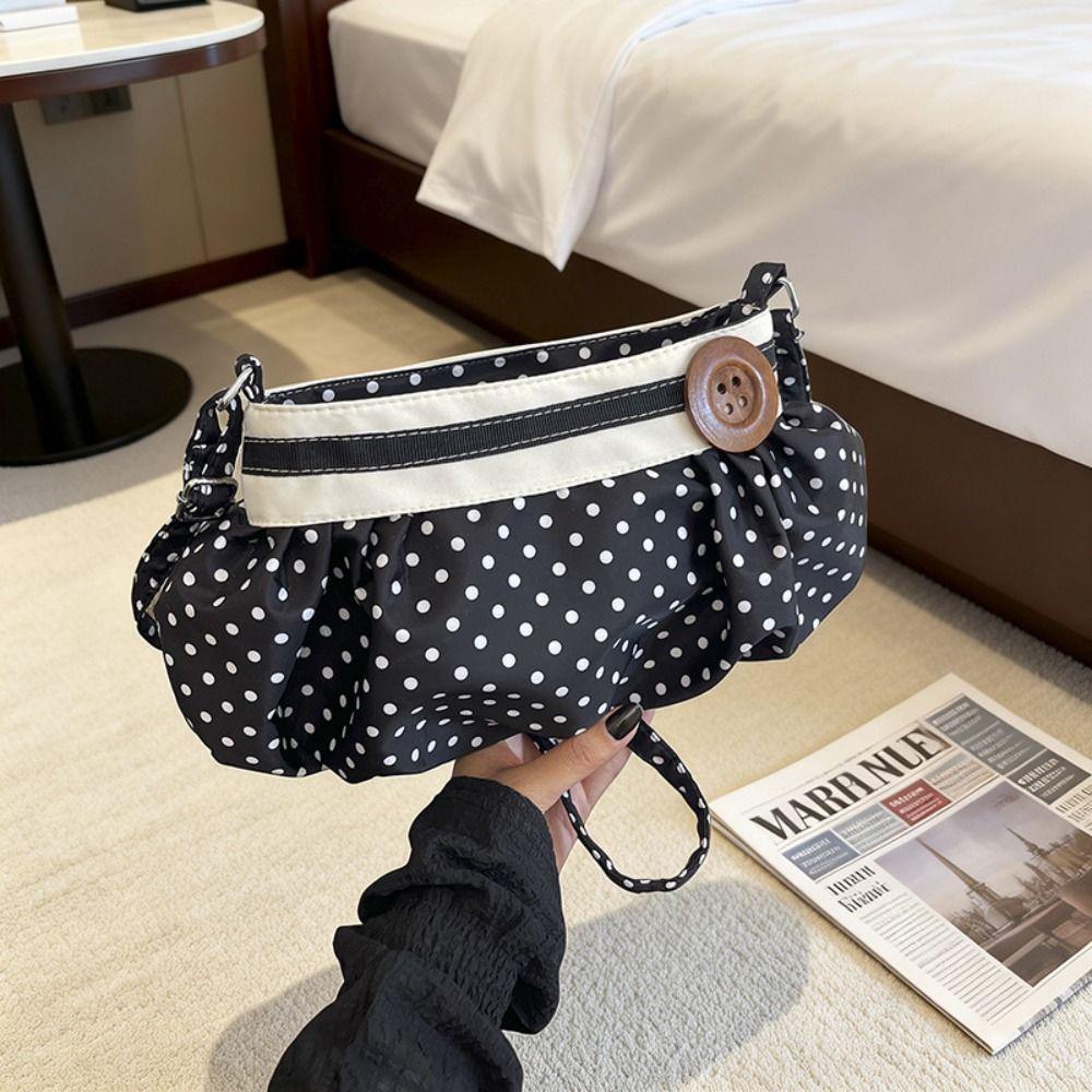 Cute Nylon Crossbody Bag Canvas Printing Handbag Sweet Polka Dot Shoulder Bag Ladies