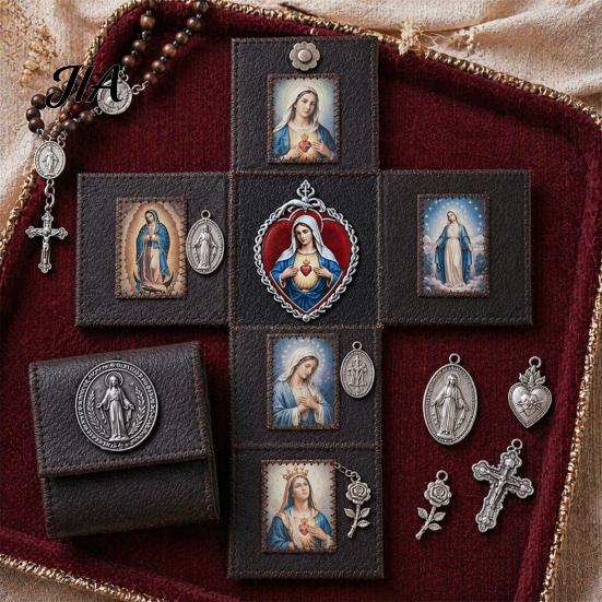 Spiritual Practice Tool Portable Catholic Altar, Handmade Pocket Prayer Shrine, Faux Leather Folding Altar Foldable Devotional Religious Gift