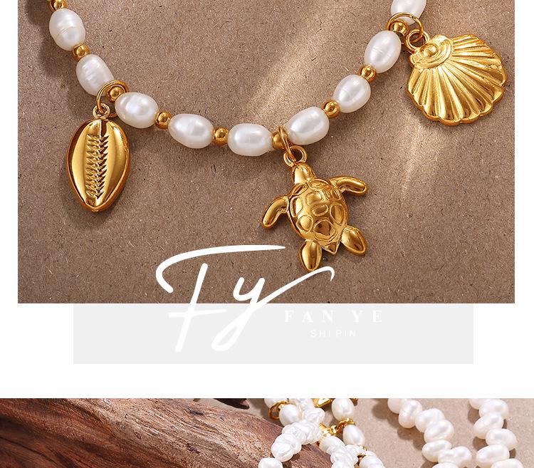 Elegant Pearl and Stainless Steel Beach-Style Necklace & Bracelet Set for Women