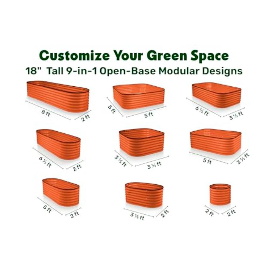 9-in-1 Galvanized Steel Raised Garden Bed 8×2×1.5 ft Modular Planter for Gardening Vegetables Flowers 18 Tall Metal Raised Gard