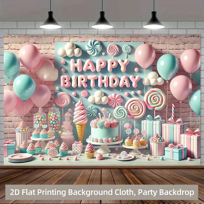 2D Pastel Sweet Dessert Kids Birthday Party Photography Backdrop