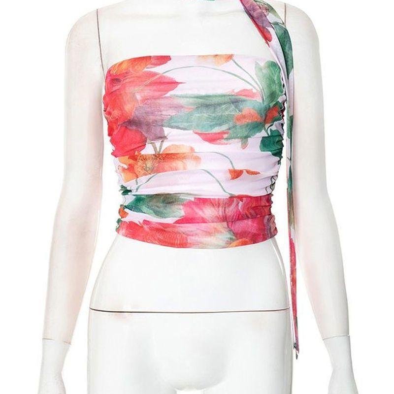 

Elsa European and American Women clothes Summer New Gyaru Contrast Color Flower Print Sleeveless Slim fit Tube Top Vest Top Women Color(In stock) S