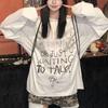 Fashion Letter Long Sleeve Pullovers Autumn Basic Round Neck Female Clothing Casual Loose American Retro Hand-Painted T-shirts