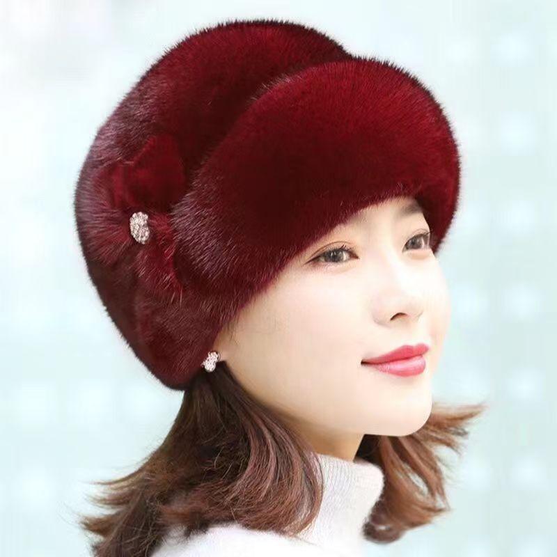 Imitation mink fur hat women's winter warm headgear middle old mother hat fashionable and simple women's beret