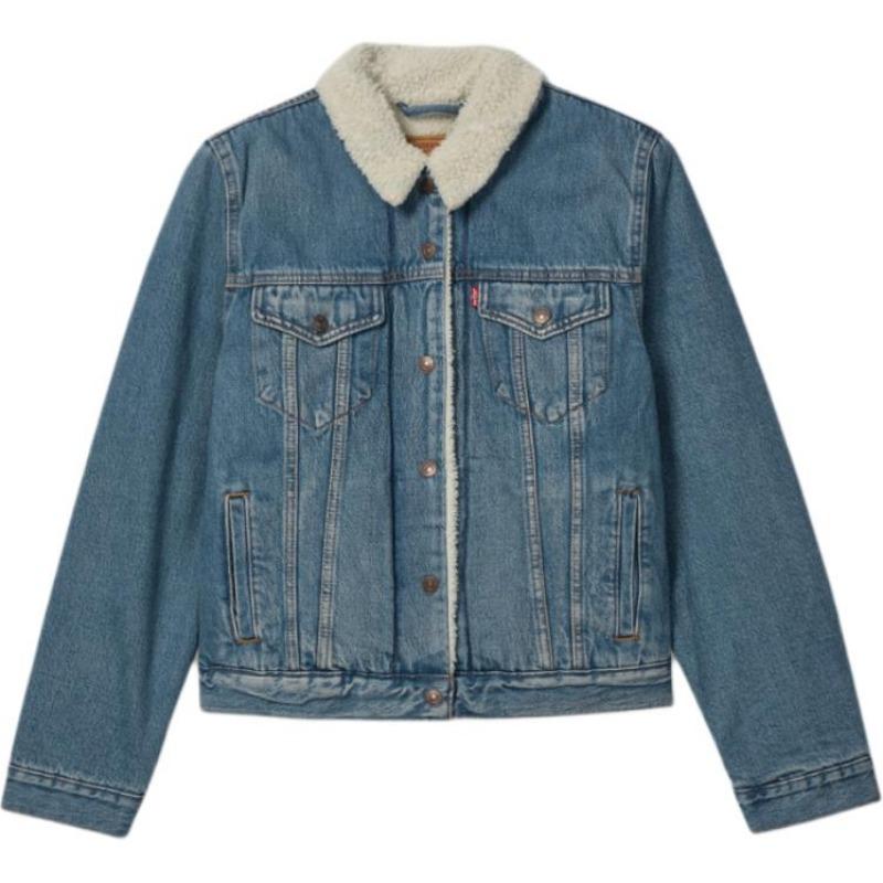 Levis Codzienna Wygodna Prosta Klapa Jednorzędowa Długi Rękaw Jeansowa Kurtka Damskie Kurtki 36136-0118