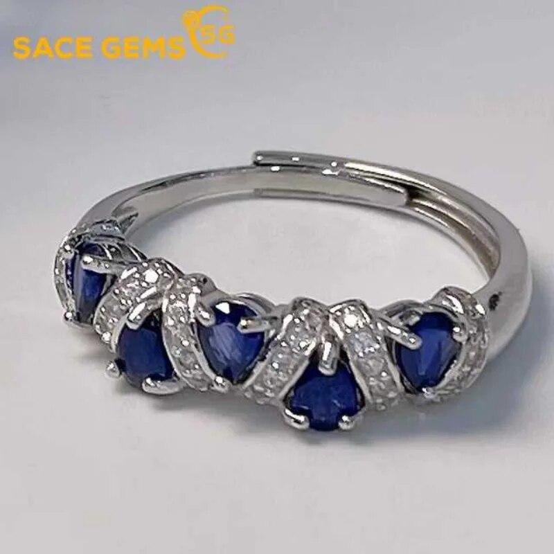 

Кольца SACE GEMS из стерлингового серебра 925 пробы с изменяемым размером 3*4 мм с натуральным сапфиром для женщин, помолвка, коктейльная вечеринка, изысканные ювелирные изделия, подарок Open синий