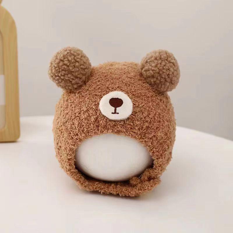Cute Bear Baby Beanie Cap Autumn Winter Warm Infant Boys Girls Ear Protection Cap Cartoon Solid Color Toddler Hat Bonnet