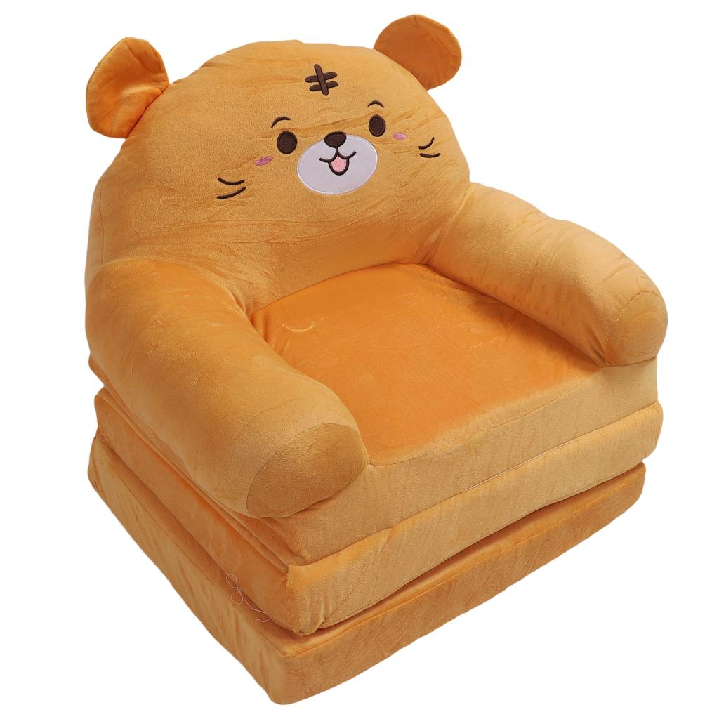 Kids Folding Sofa Plush Fabric Sponge Cartoon Pattern Toddler Flip Open Couch for Rest Reading