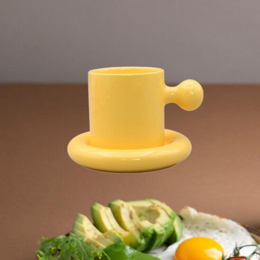 Chubby Mug Saucer Set ,300ml Teacup ,Novelty Funny Ceramic Cup, Coffee Cup for Espresso Home
