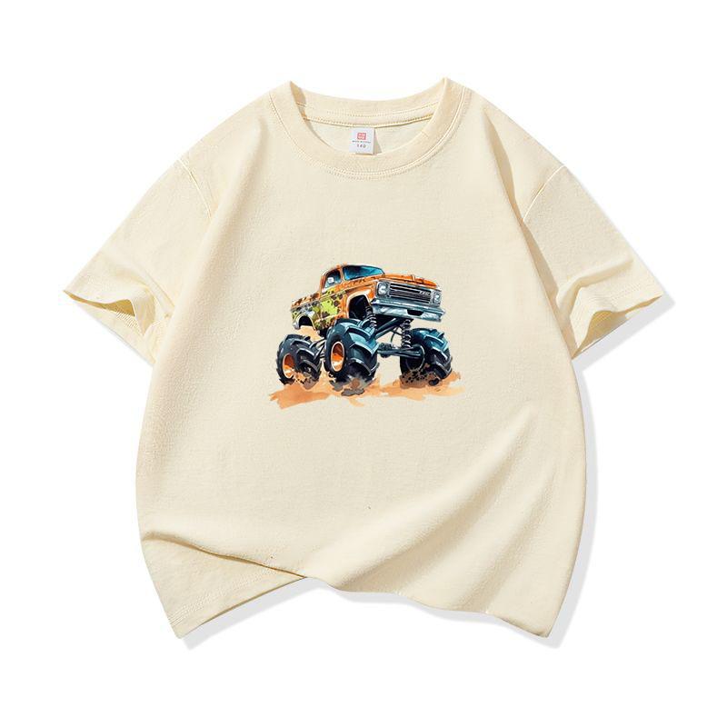 Kids Cotton T Shirt Cute Colorful Offroad SUV Print Crew Neck Short Sleeve Tee Casual Boys Girls Summer Tops
