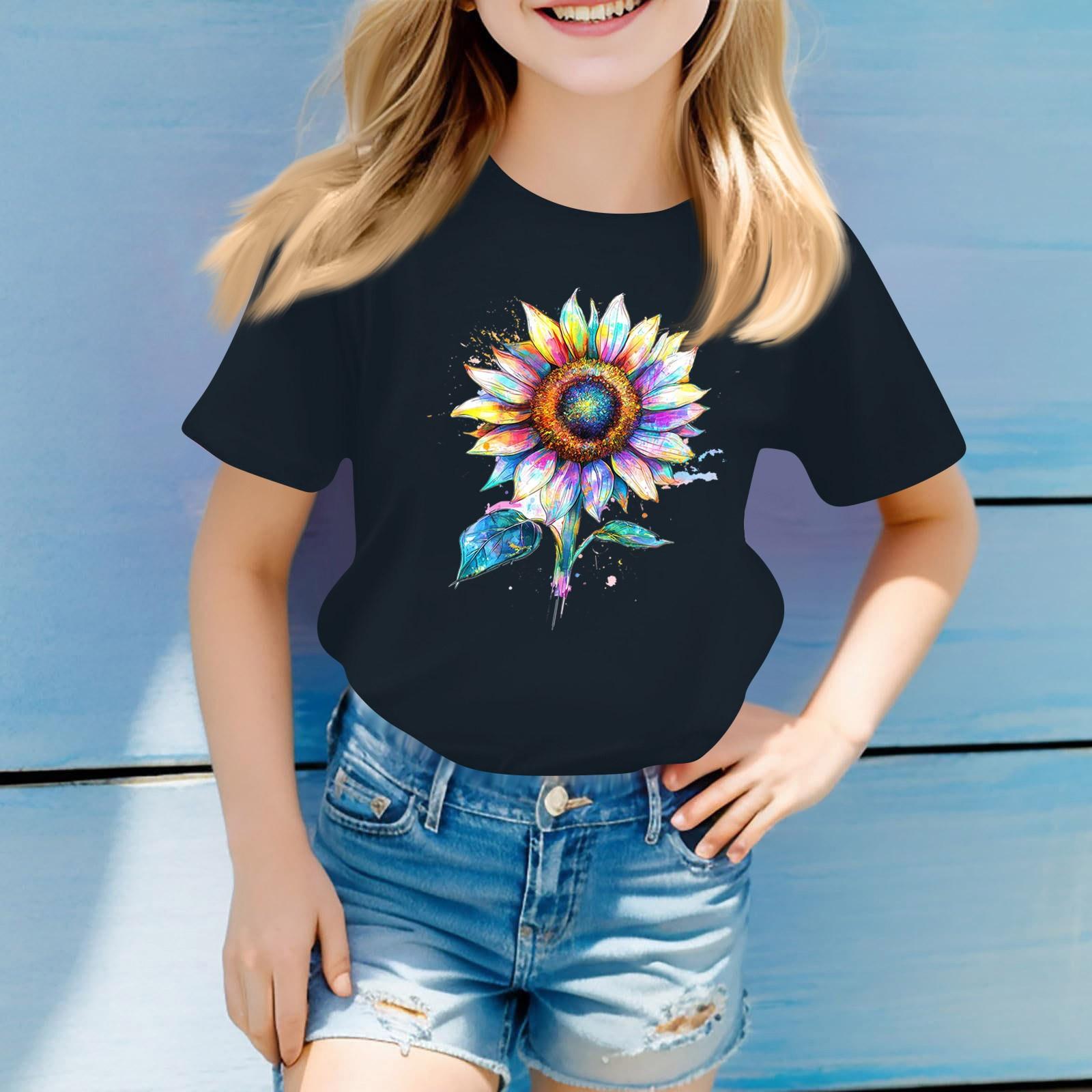 

Детская повседневная футболка с круглым вырезом и мелким цветочным принтом, короткий рукав 140 тёмно-синий