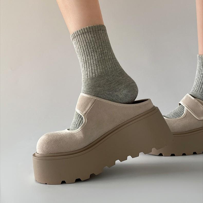 Wang Fan thick-bottomed Birkenstock head slippers heightened Mary Jane half slippers