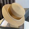Cappello da Sole da Donna Elegante in Raso con Bordino di Perle, a Tesa Larga, per Spiaggia, Estivo, per Protezione Solare all'Aperto