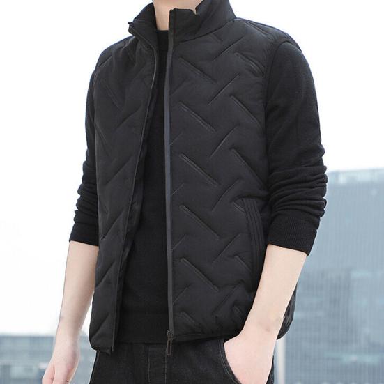 Men Waistcoat Embossing Solid Color Stand Collar Cotton Padded Coldproof Autumn Winter Zipper Vest Coat for Rock Climbing