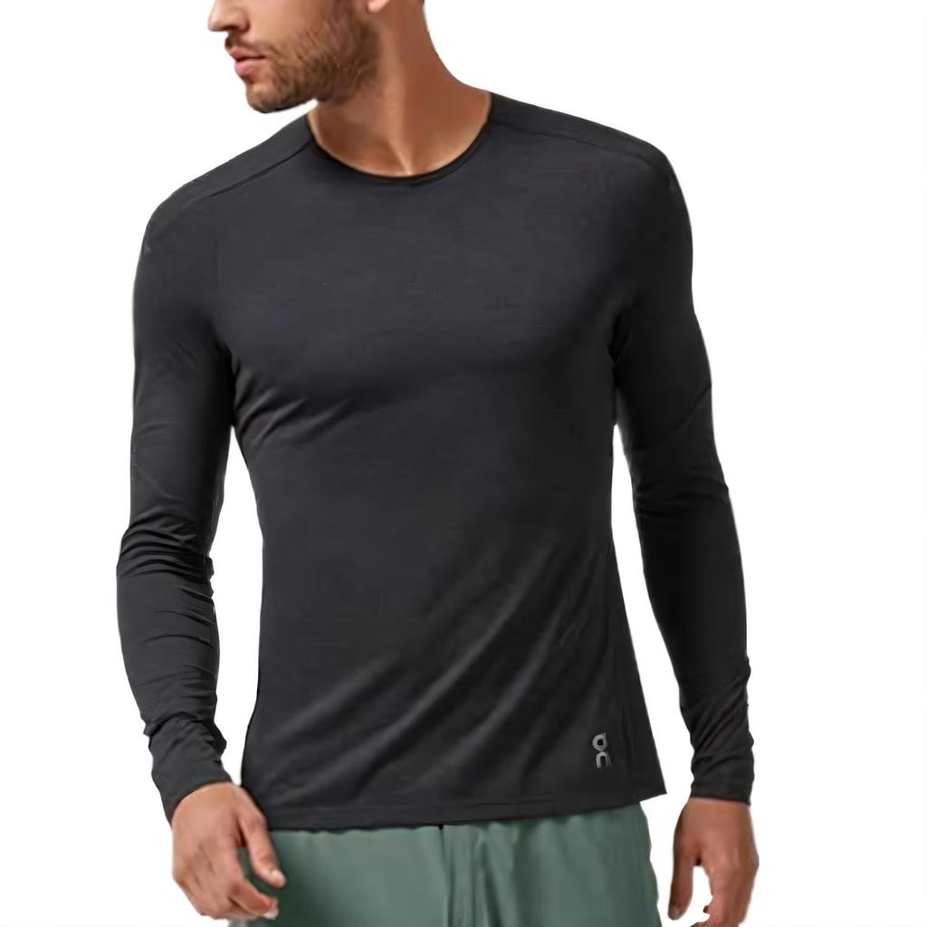 On Performance Mens Running Series Raglan Sleeve Breathable Quick-Dry Crew Neck Lg Sleeve T-Shirt Men Tops Black 113.00121