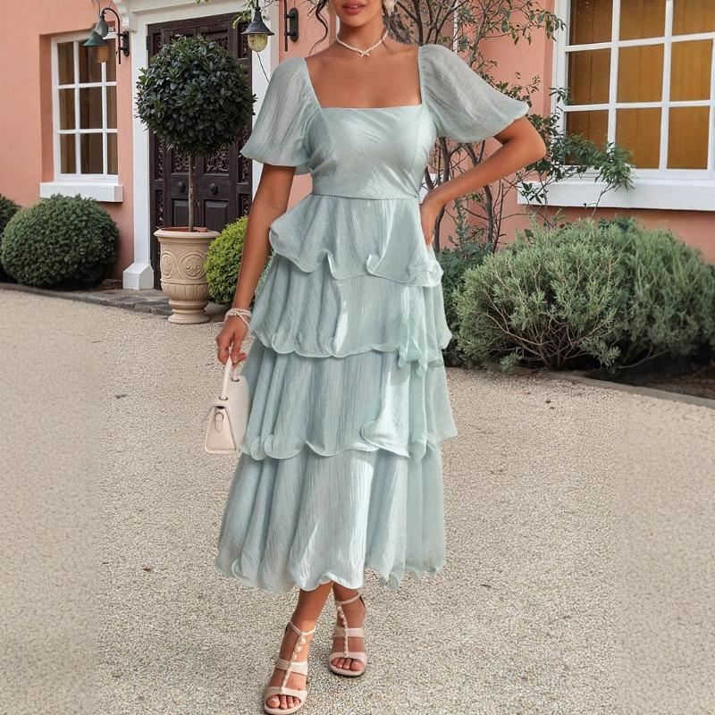 Elegant and Refined Style Cake Dress Square Collar Dress for Women's Spring and Summer