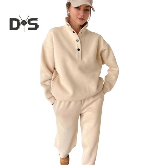 2 stk/sett Vår Høst Dame Topp Buksesett Ståkrage Langermet Genser Elastisk Høy Midje Maksimal Komfort Bukser Sport Fitness Treningsdress