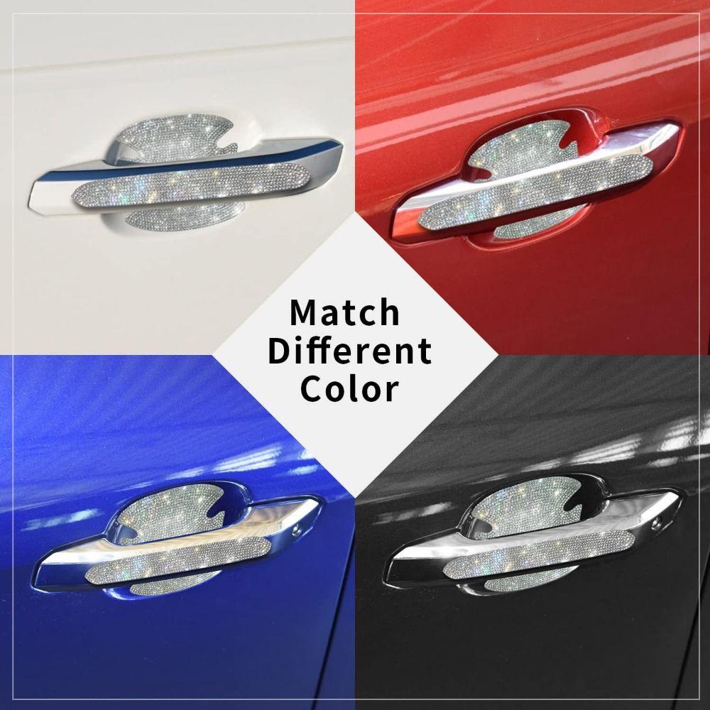 4pcs/set Bling Car Protective Strip Stickers Universal Car Handle Crystal Decal  Driving Safety
